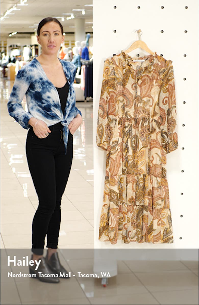 Long Sleeve Tiered Chiffon Midi Dress, sales video thumbnail