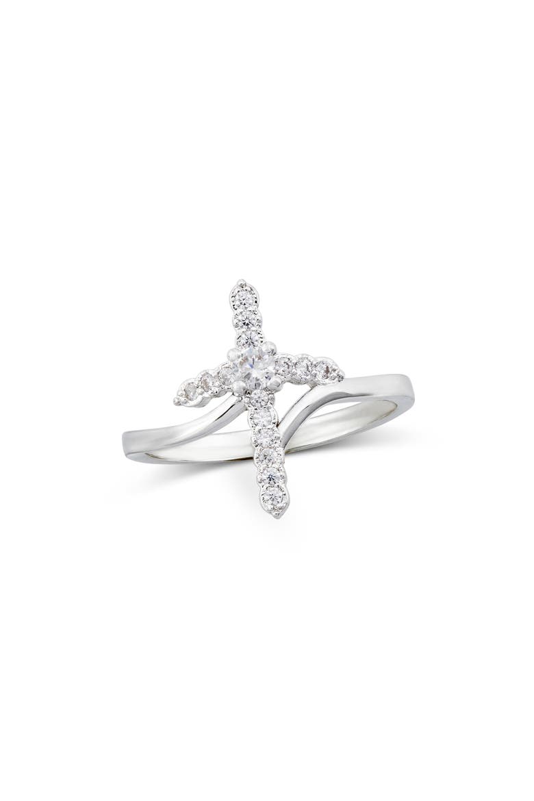 Pavé Cross Bypass Ring, Main, color, SILVER