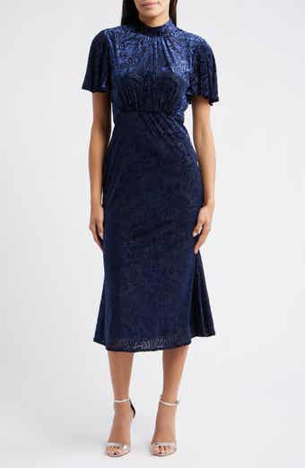 Julia Jordan Velvet Burnout Short Sleeve Midi Dress