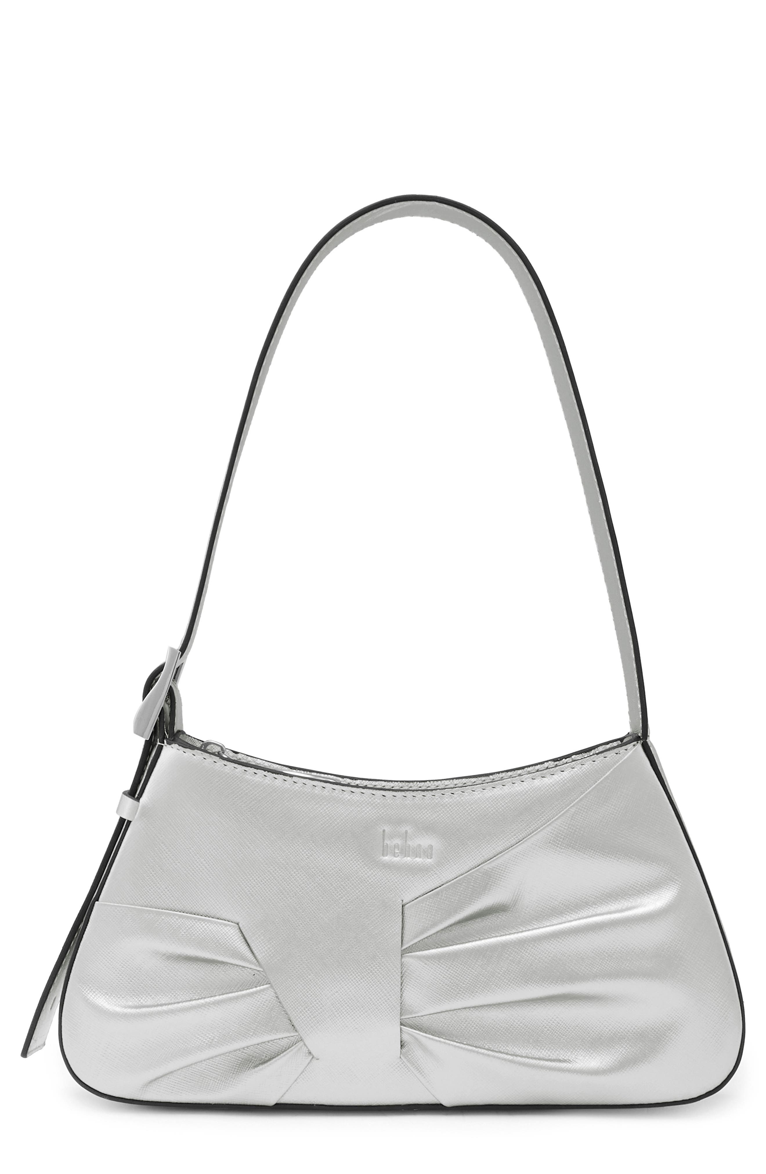 behno Mini Leena Crosshatched Metallic Leather Shoulder Bag, Main, color, Silver