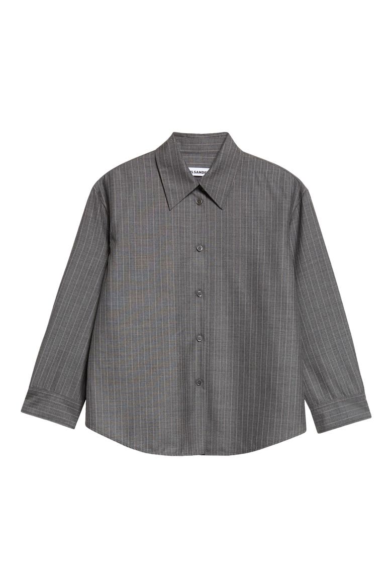 Pinstriped Wool Cropped Boxy Shirt, Alternate, color, KOALA
