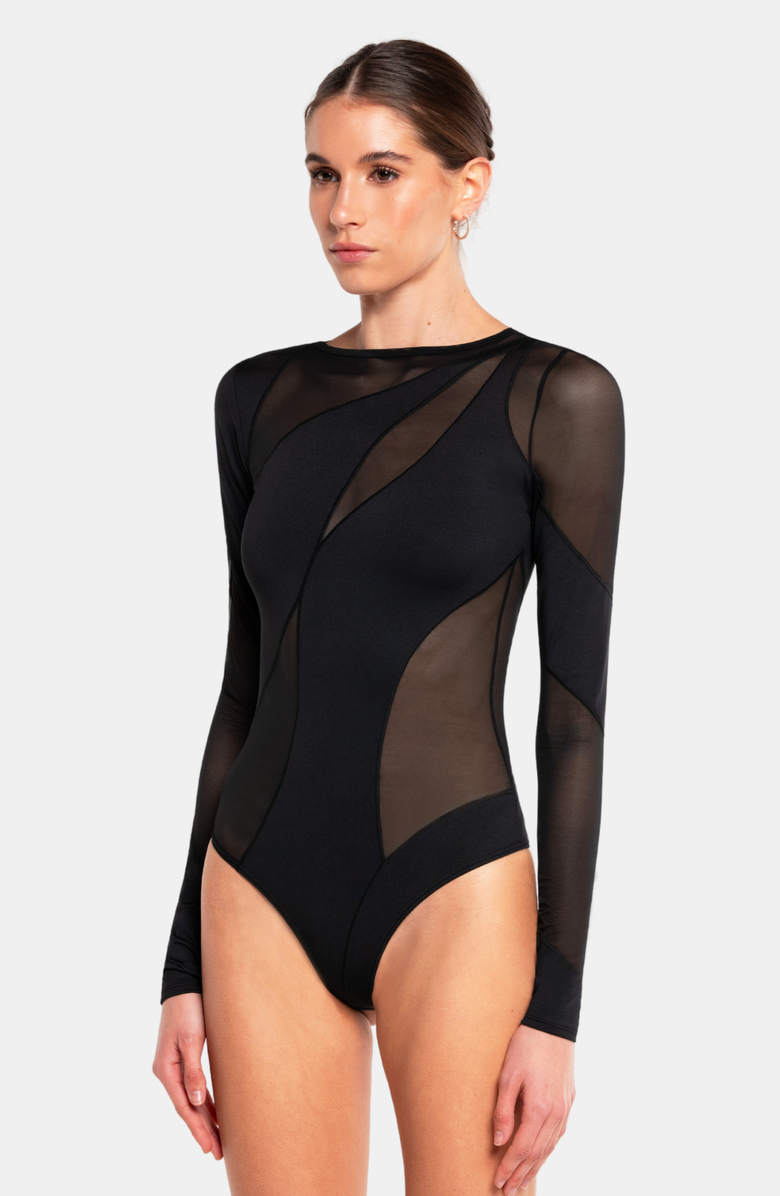 OW Collection SPIRAL Bodysuit, Alternate, color, Black