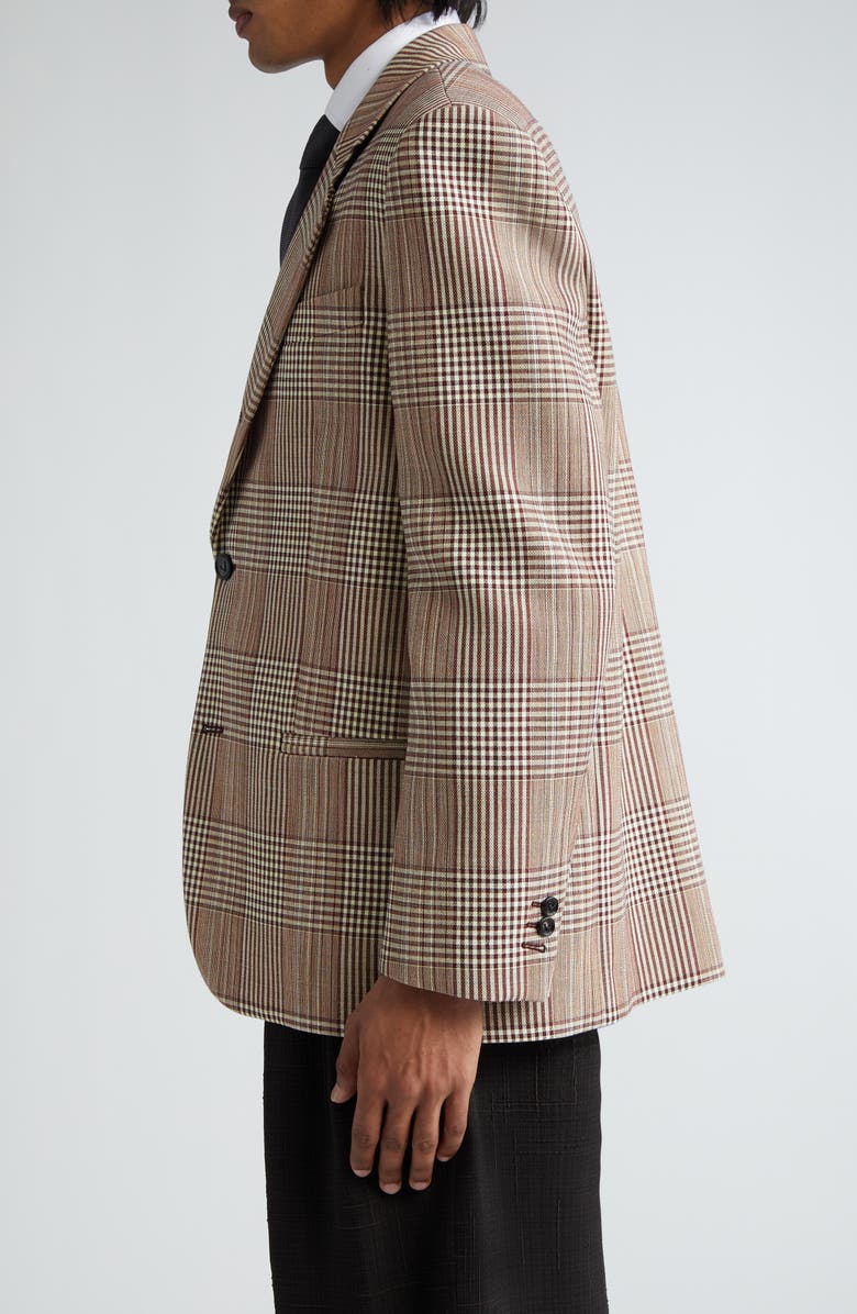 Bottega Veneta Relaxed Fit Check Double Face Cotton Blend Blazer, Alternate, color, Brown/ White/ Yellow