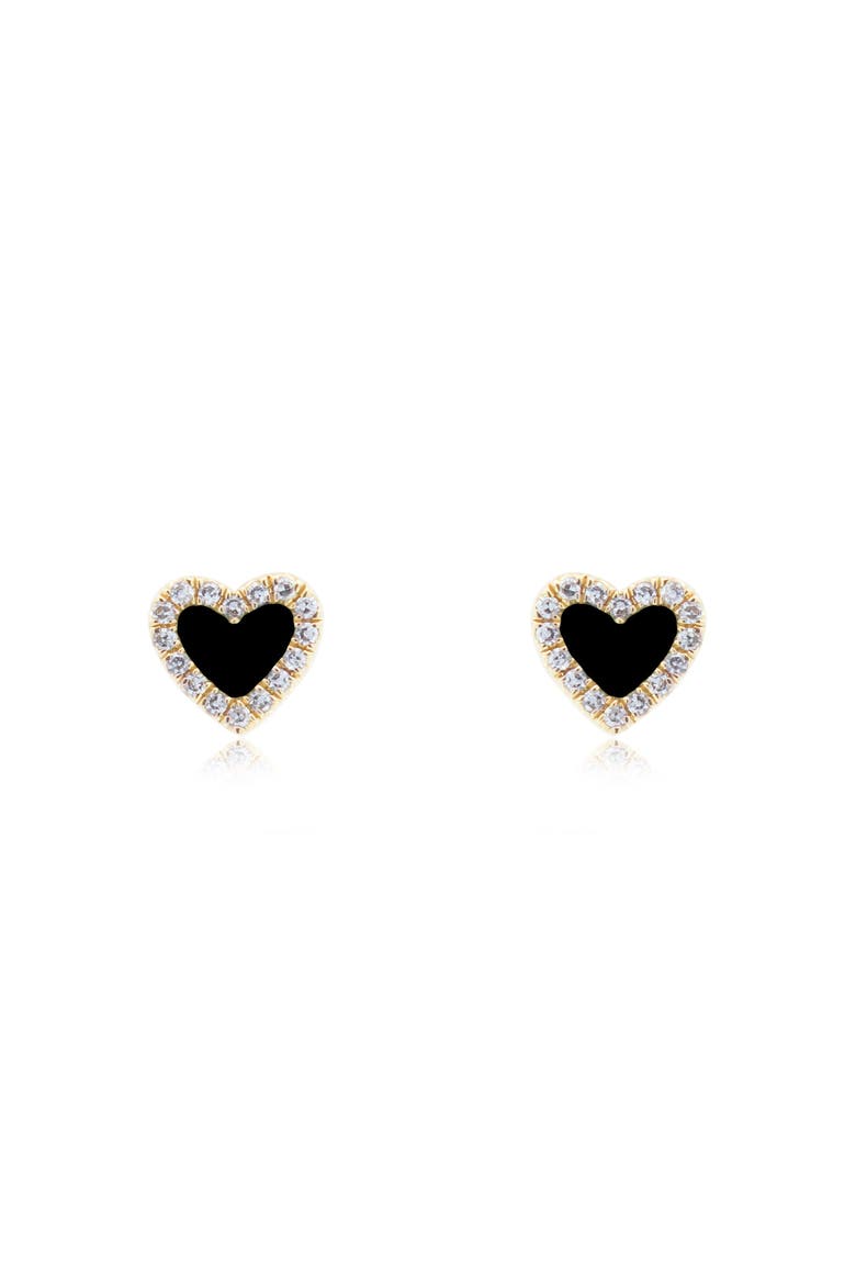 Onyx Diamond Halo Heart Stud Earrings, Alternate, color, Onyx