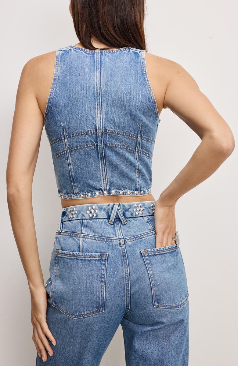 Good American Studded Underwire Denim Vest, Alternate, color, Indigo895