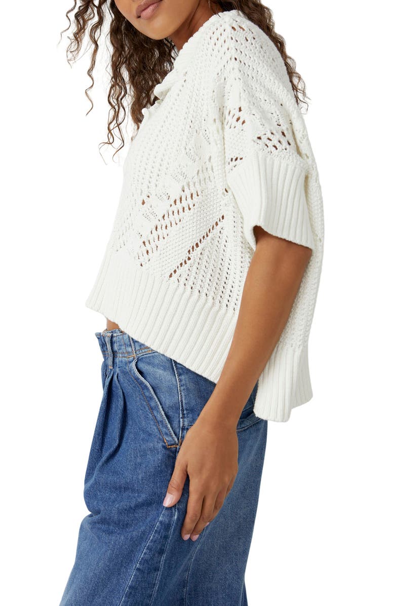 Free People To the Point Open Stitch Polo Sweater, Alternate, color,