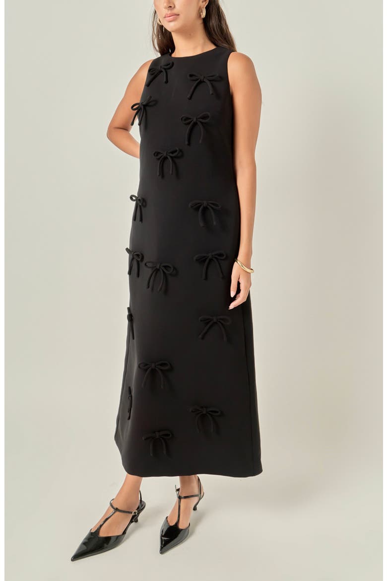 Bow Embellished Sleeveless A-Line Dress, Alternate, color, BLACK