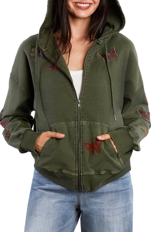Billy T Butterfly Front Zip Hoodie In Green