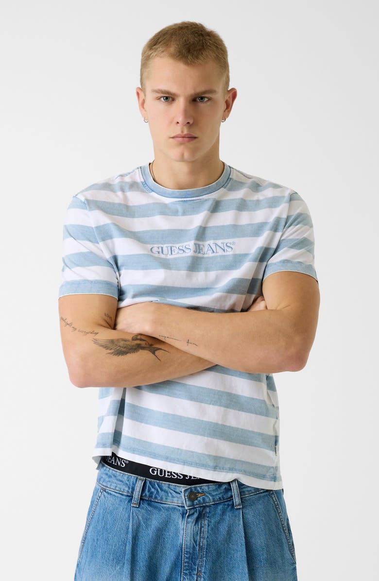 GUESS Yarn Dyed Stripe Cotton T-Shirt, Alternate, color, Blue Stripe