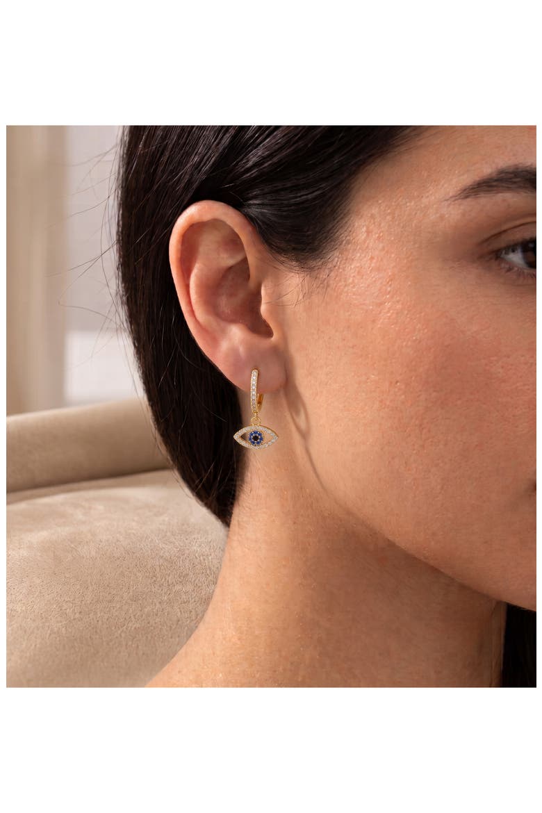 Sterling Silver Cubic Zirconia Evil Eye Huggie Hoop Earrings, Alternate, color, GOLD