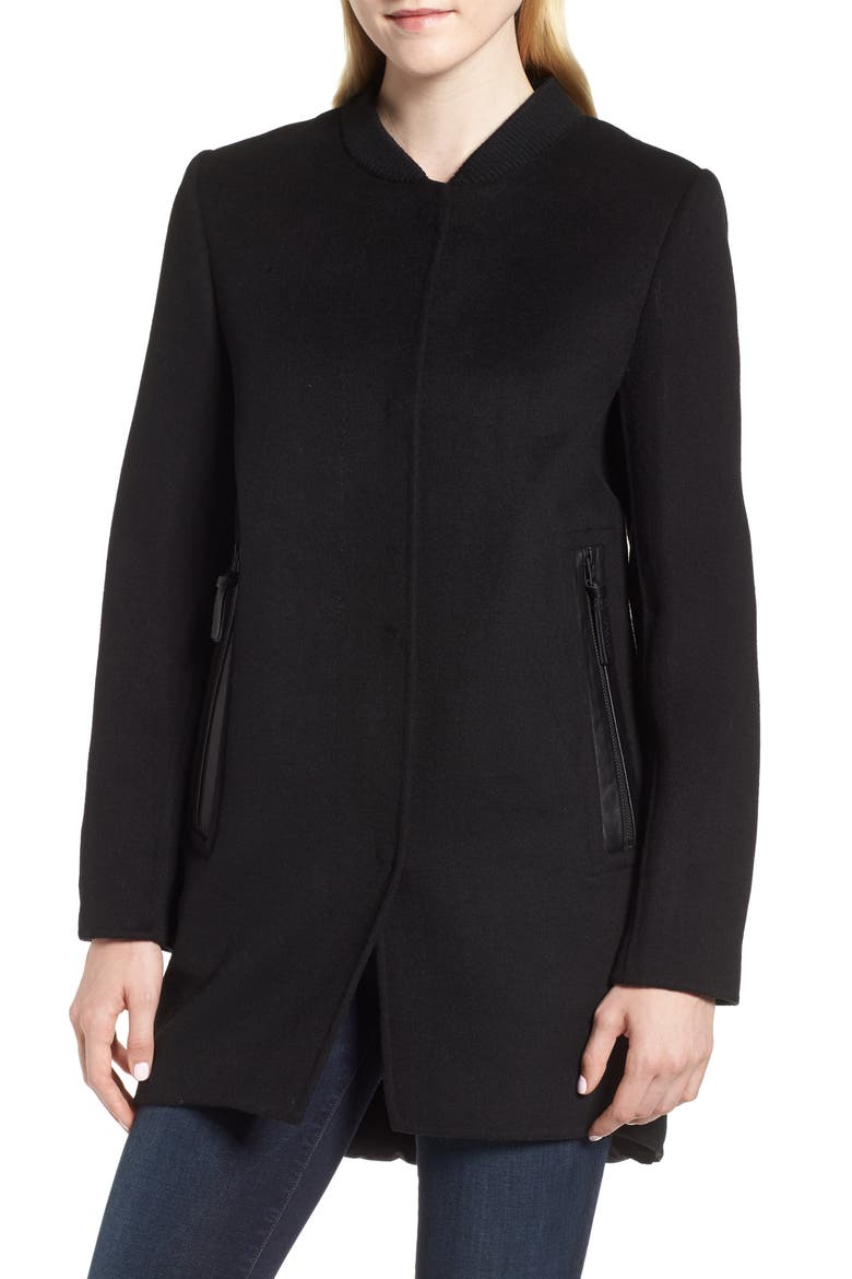 Wool & Quilted Coat, Alternate, color, BLACK