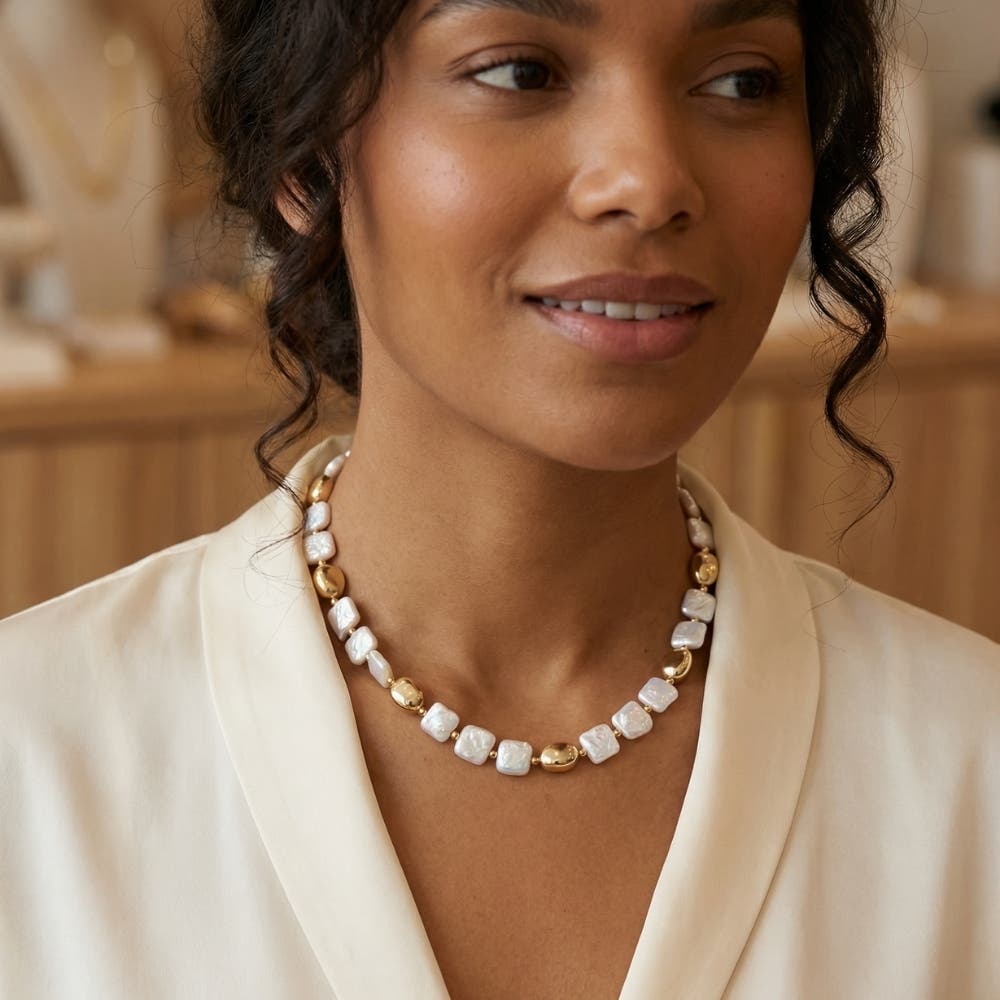 Bliss Diamond Pina Square Pearl 18k Gold Necklace (Women) | Nordstrom