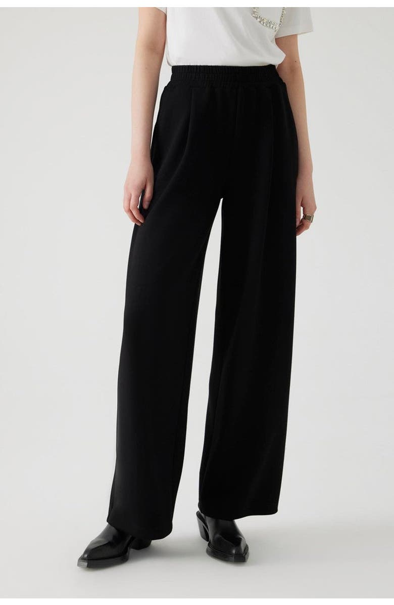 Exquise Elastic Waist Wide Leg Pants, Alternate, color, Black