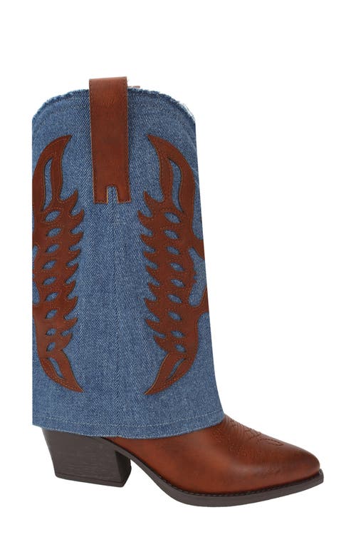 Seven7 Frayed Foldover Western Boot In Brown