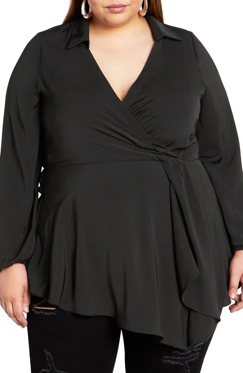 City Chic Livia Faux Wrap Tunic, Main, color, 