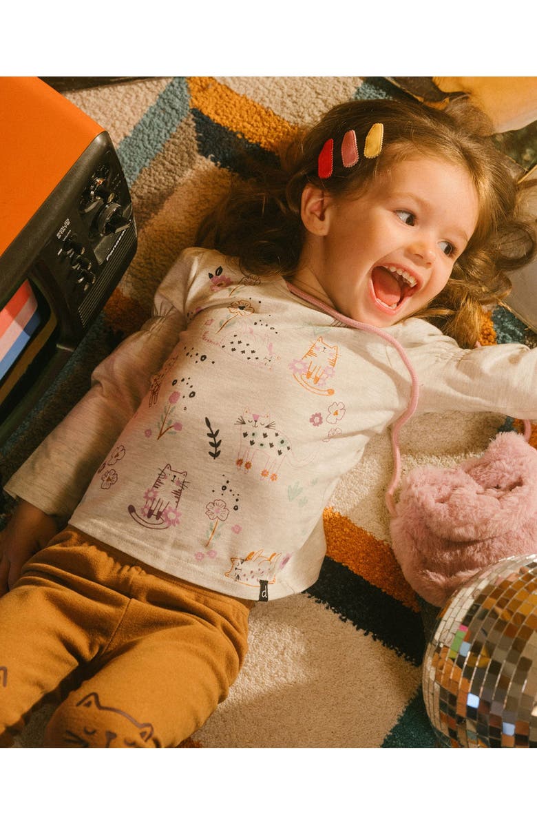 Deux par Deux Girl's Printed T-Shirt Beige Mix Printed Cats, Alternate, color, 