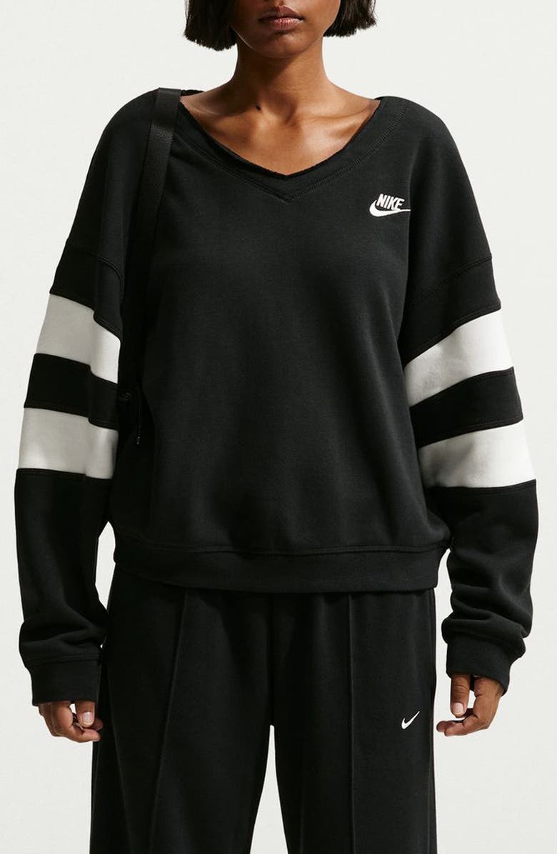 Nike Club Fleece V-Neck Sweatshirt, Main, color, Black/ Sail/ Sail
