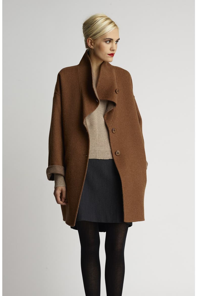 Alpaca Blend Double Face Coat, Alternate, color, CHARCOAL/ MOON