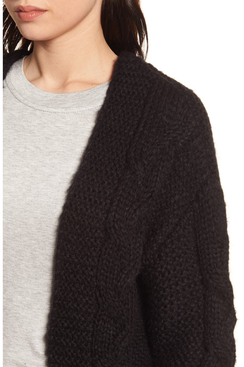 Texture Open Front Cardigan, Alternate, color, BLACK
