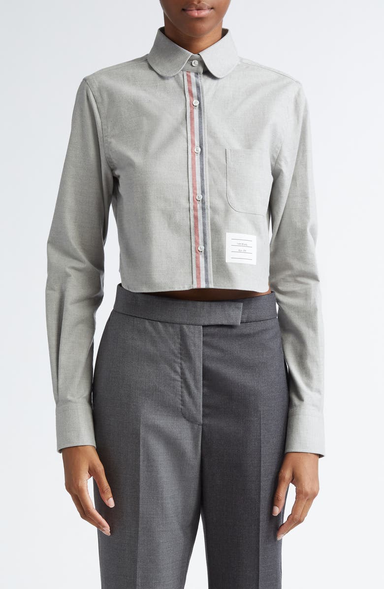 Thom Browne Classic Crop Cotton Button-Up Shirt, Main, color,
