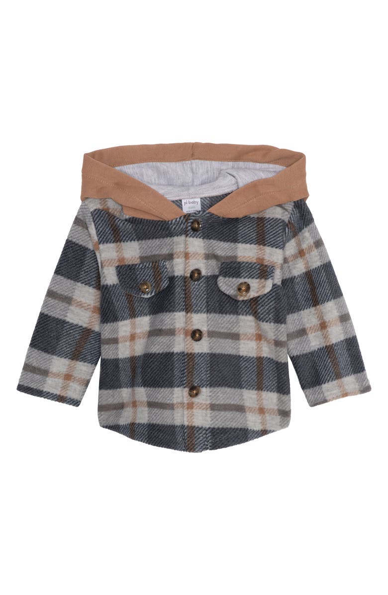 PL Baby by Petit Lem T-Shirt, Joggers, Shacket & Socks Set, Alternate, color, Brown Plaid