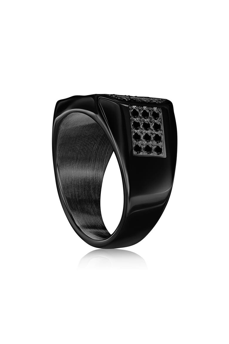 Men's Cubic Zirconia Signet Ring, Alternate, color, BLACK