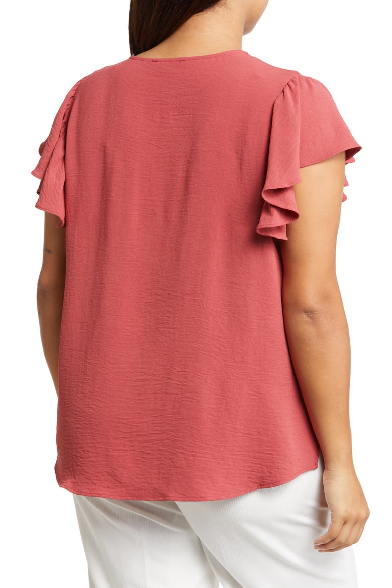 Flutter Sleeve V-Neck Blouse, Alternate, color, ROSE