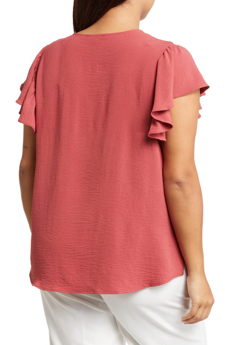 Adrianna Papell Flutter Sleeve V-Neck Blouse, Alternate, color, Rose