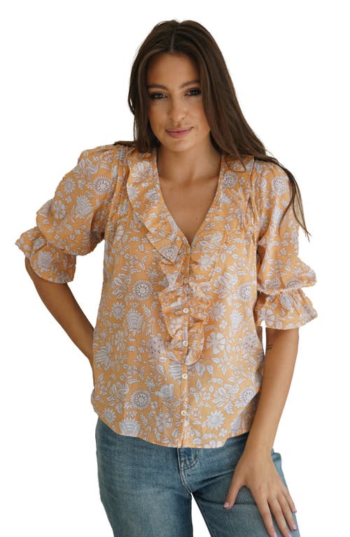 Paneros Clothing Chloe Floral Ruffle Cotton Shirt In Midnight Garden