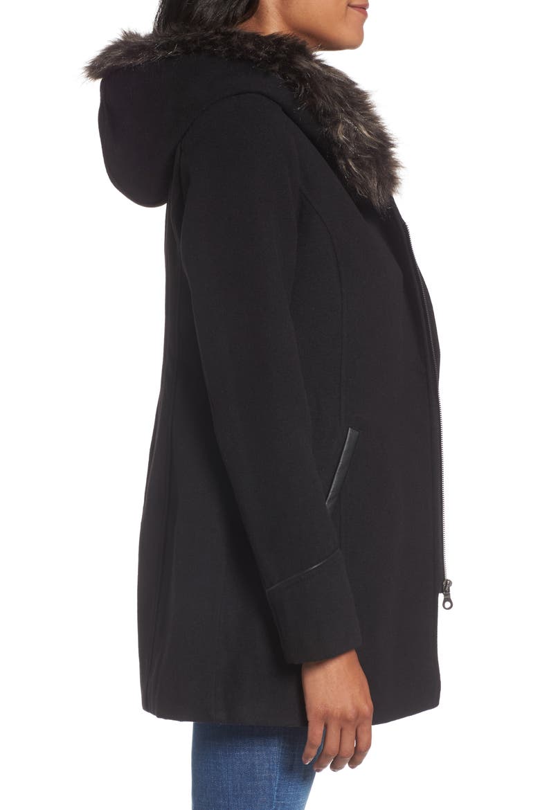 Asymmetrical Zip Jacket with Faux Fur Collar, Alternate, color, BLACK