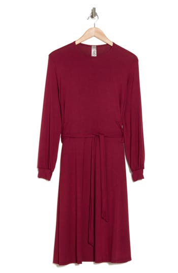 Go Couture Long Sleeve A-line Dress In Burgundy