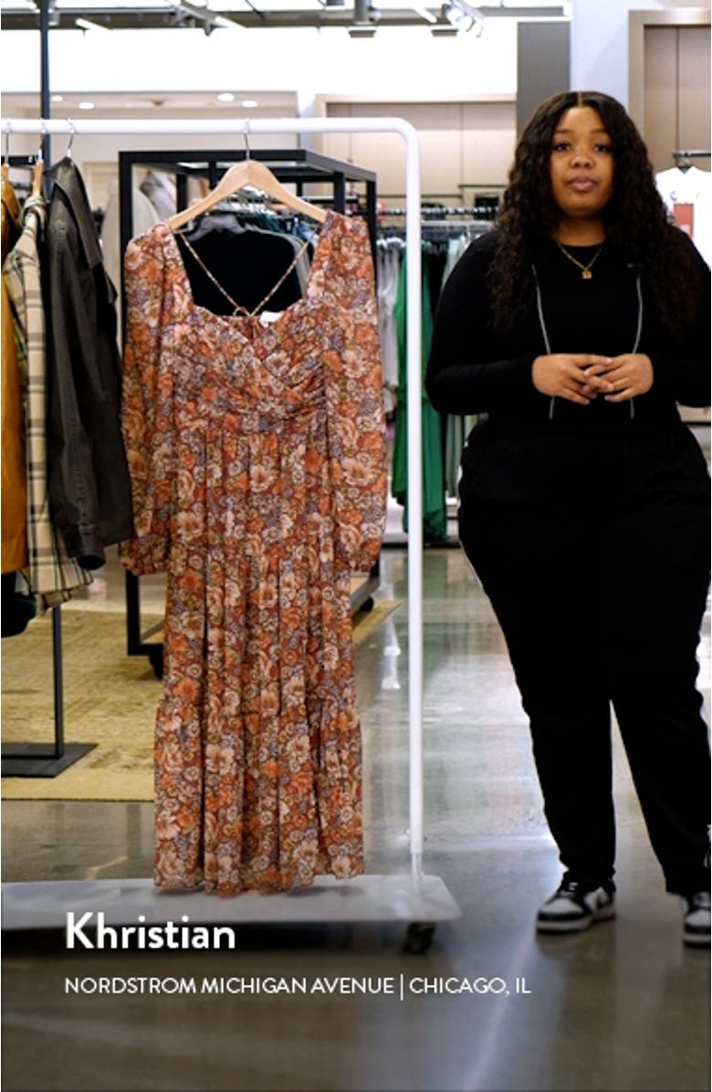 Floral Pleated Long Sleeve Midi Dress, sales video thumbnail