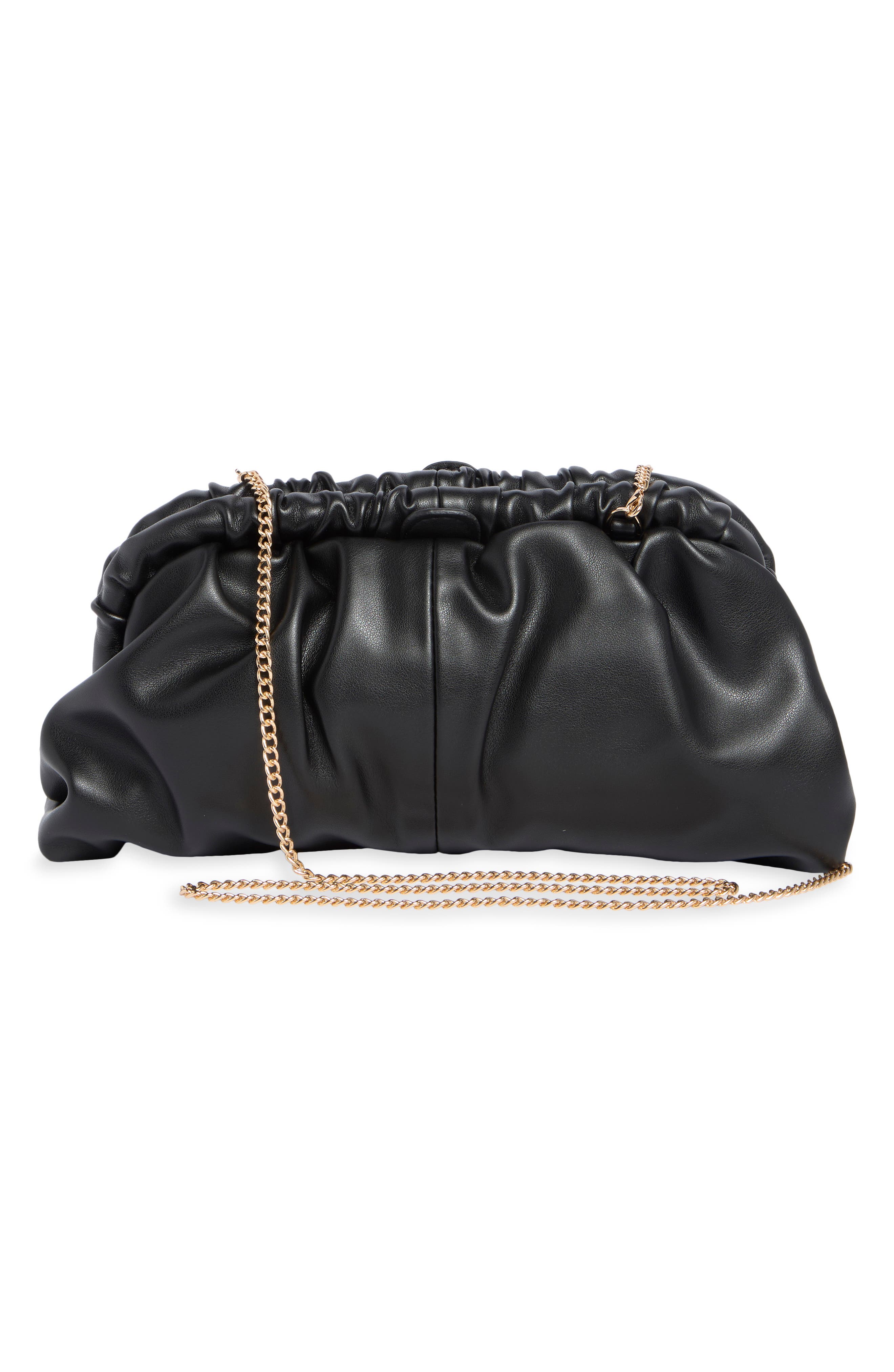 Nix Gathered Soft Faux Leather Frame Clutch, Alternate, color, BLACK