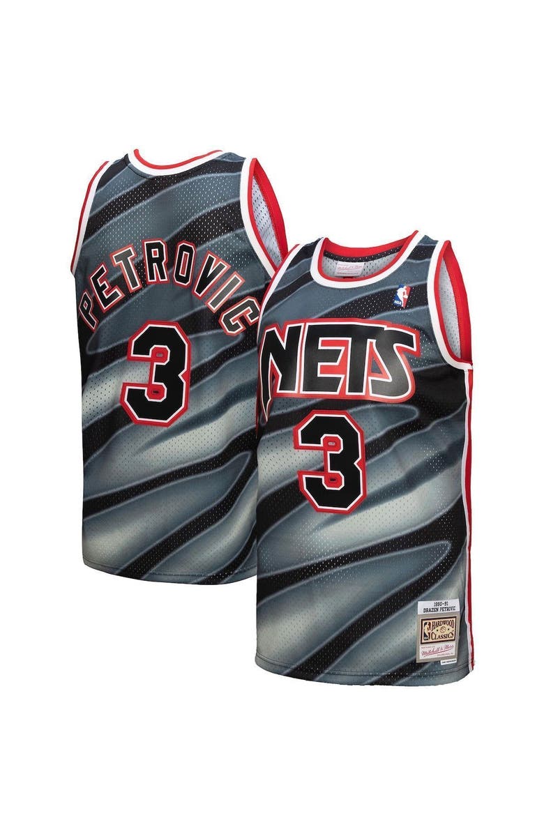 Mitchell & Ness Men's Mitchell & Ness Drazen Petrovic Black New Jersey Nets 1990/91 Hardwood Classics Reload 3.0 Swingman Jersey, Main, color, 