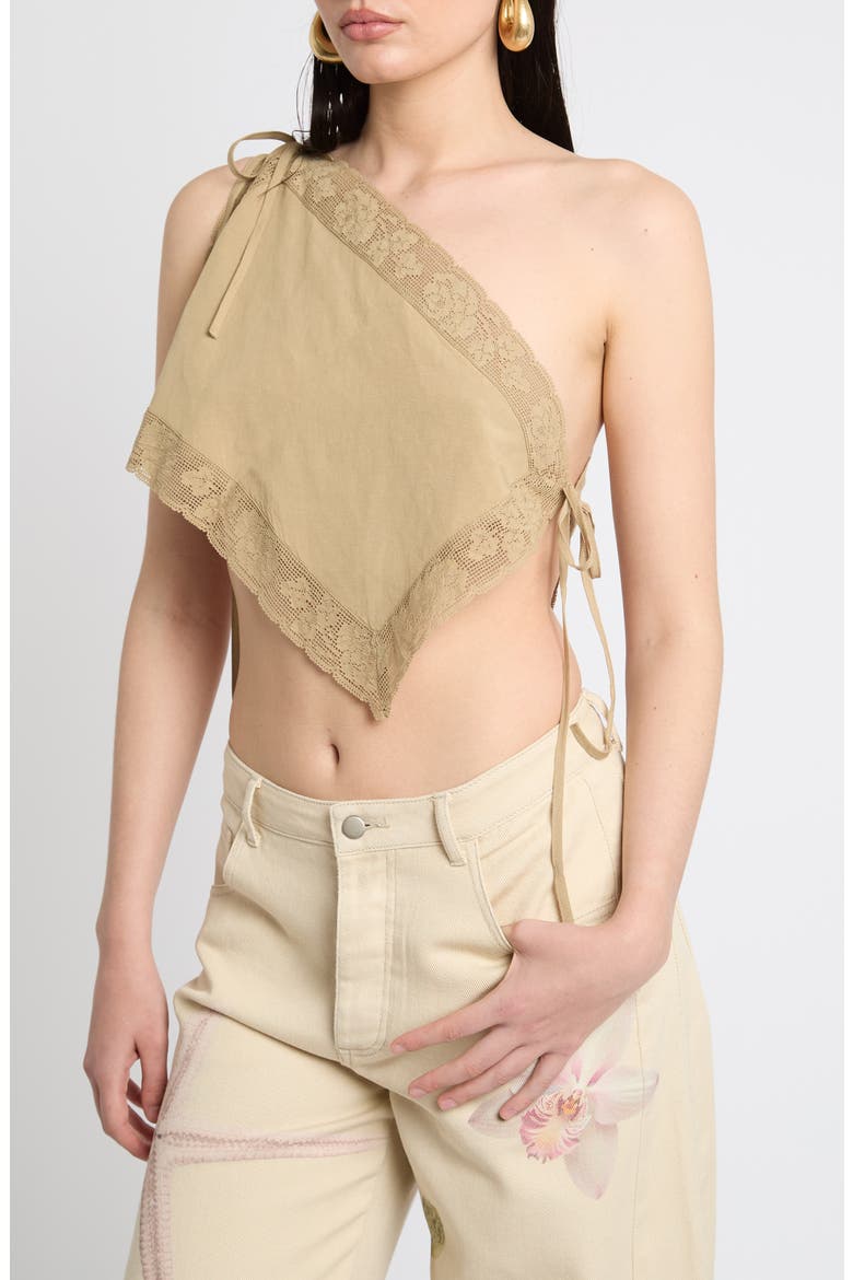 Embroidered Hanky One Shoulder Top, Alternate, color, PALE KHAKI