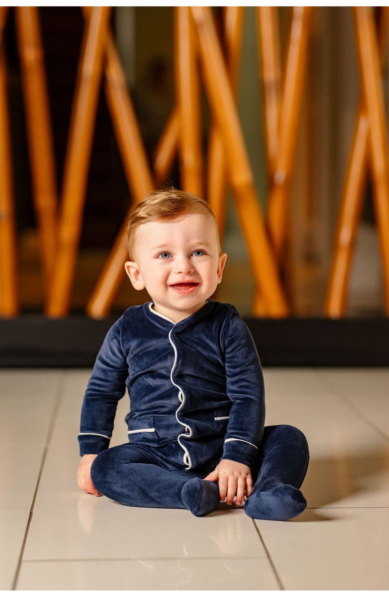 Pouf Boys Velour Footie, Alternate, color, Navy