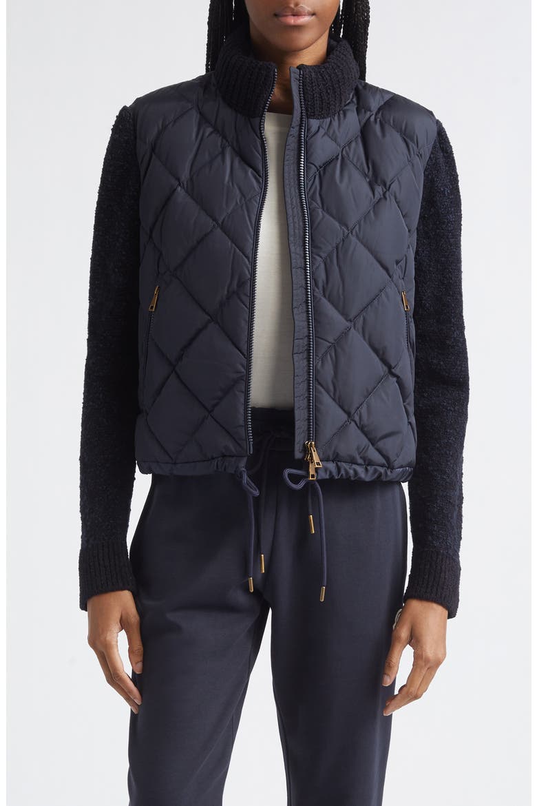 Chenille Sleeve Quilted Down Jacket, Main, color, BLUE