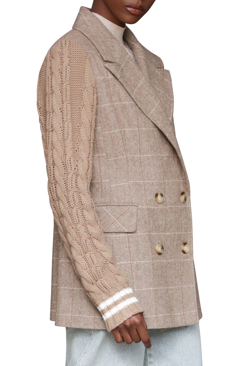 Avec Les Filles Double Breasted Mixed Media Blazer, Alternate, color, Oat Windowpane
