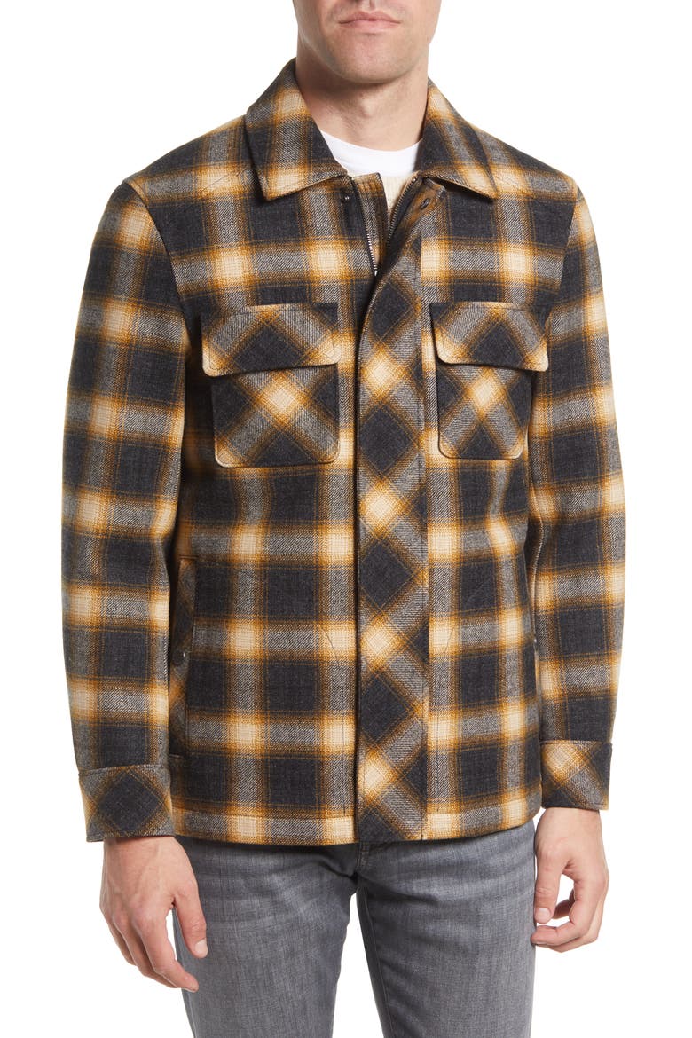 Boulder Plaid Water Resistant Wool Blend Shirt Jacket, Alternate, color, CHARCOAL CAMEL PLAID