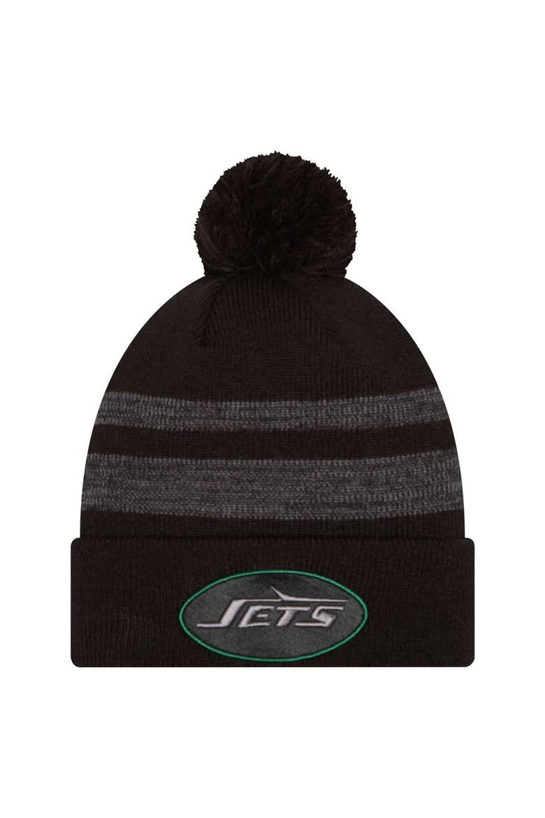 Men's New Era Black New York Jets Dispatch Cuffed Knit Hat with Pom, Main, color, Black
