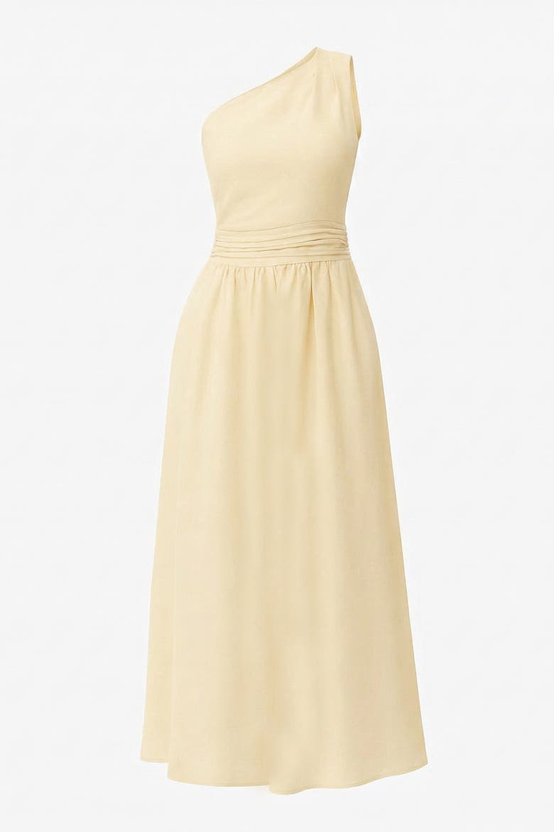 Burk Elastic Waist Linen Blend Midi Dress, Alternate, color, Ecru