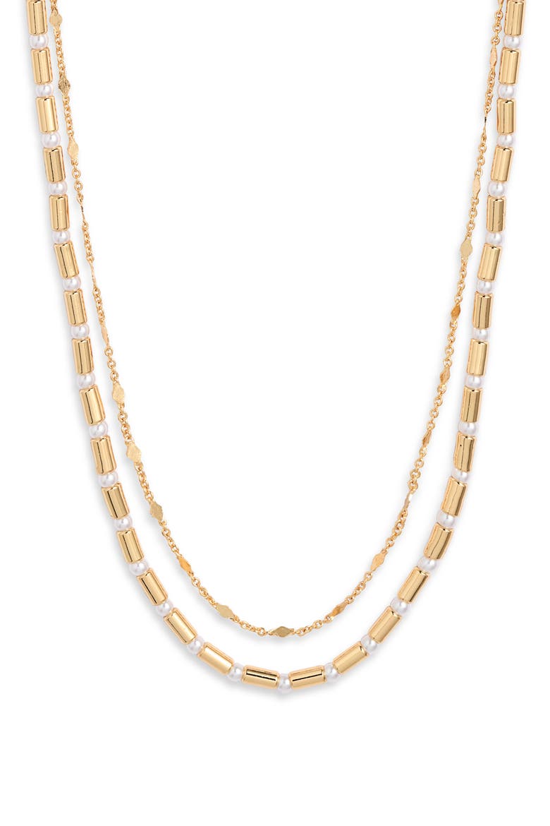 Layered Faux Pearl Necklace, Main, color, WHITE- GOLD