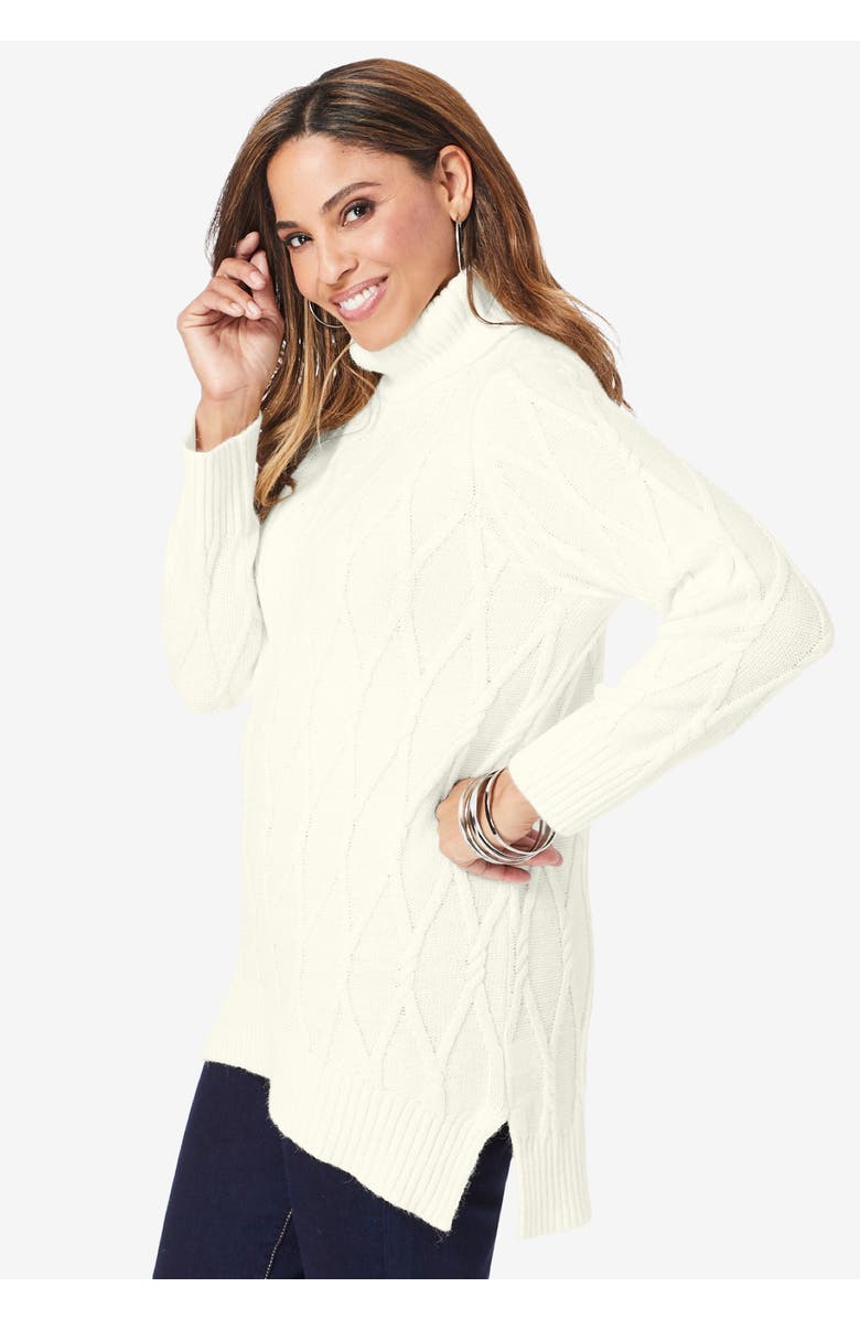 Jessica London Cable Turtleneck Sweater, Alternate, color, Medium Heather Grey