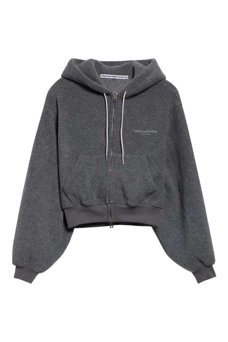 Shrunken Zip Fleece Hoodie, Main, color, DARK GREY MELANGE