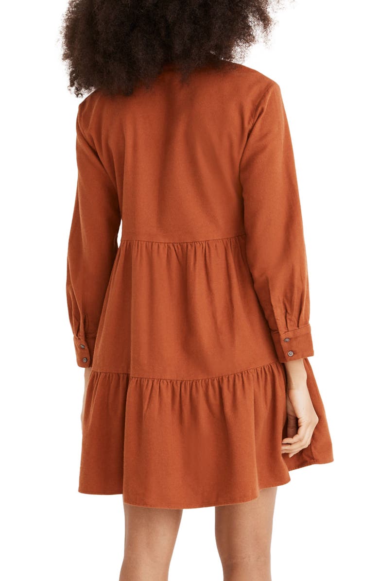 Madewell Long Sleeve Button Placket Tiered Cotton Flannel Minidress, Alternate, color,