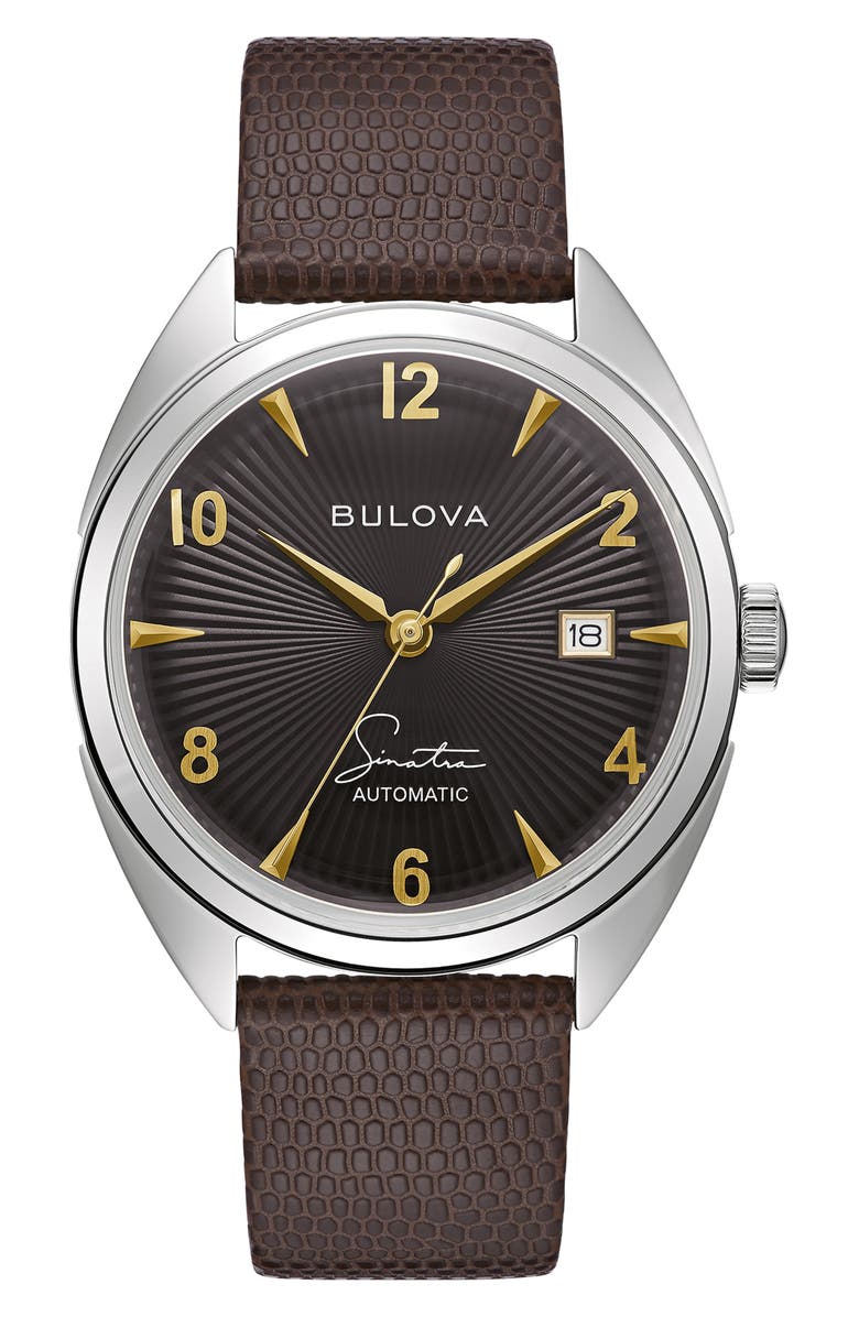 BULOVA Frank Sinatra Fly Me to the Moon Leather Strap, 39mm, Main, color,