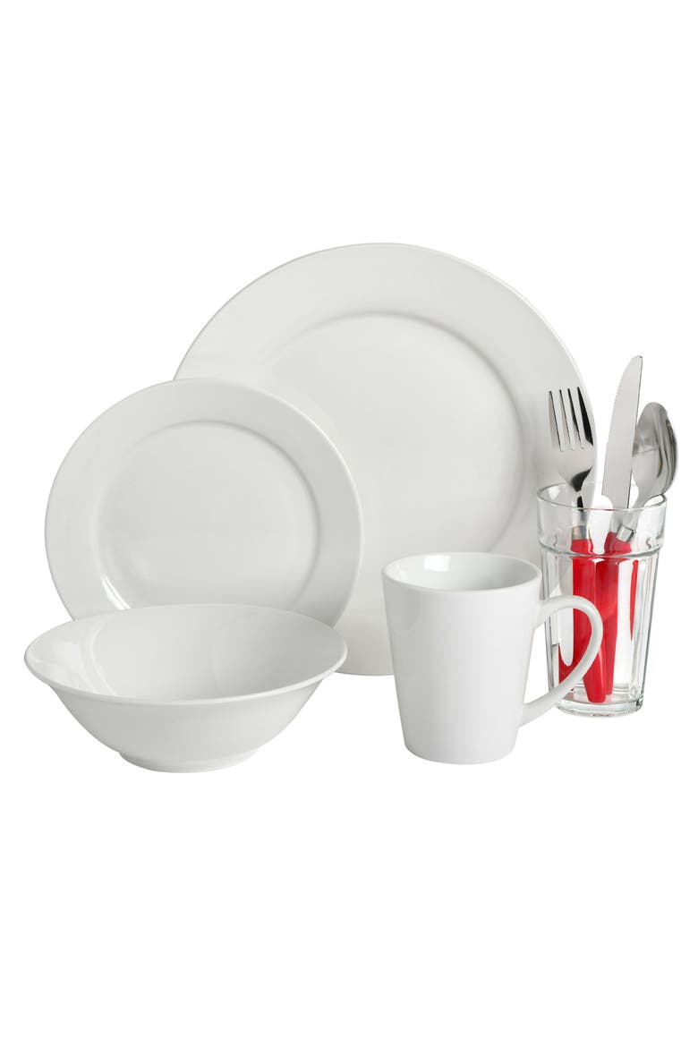 Regal White II 32 Piece Fine Ceramic Dinnerware Combo Set, Alternate, color, White