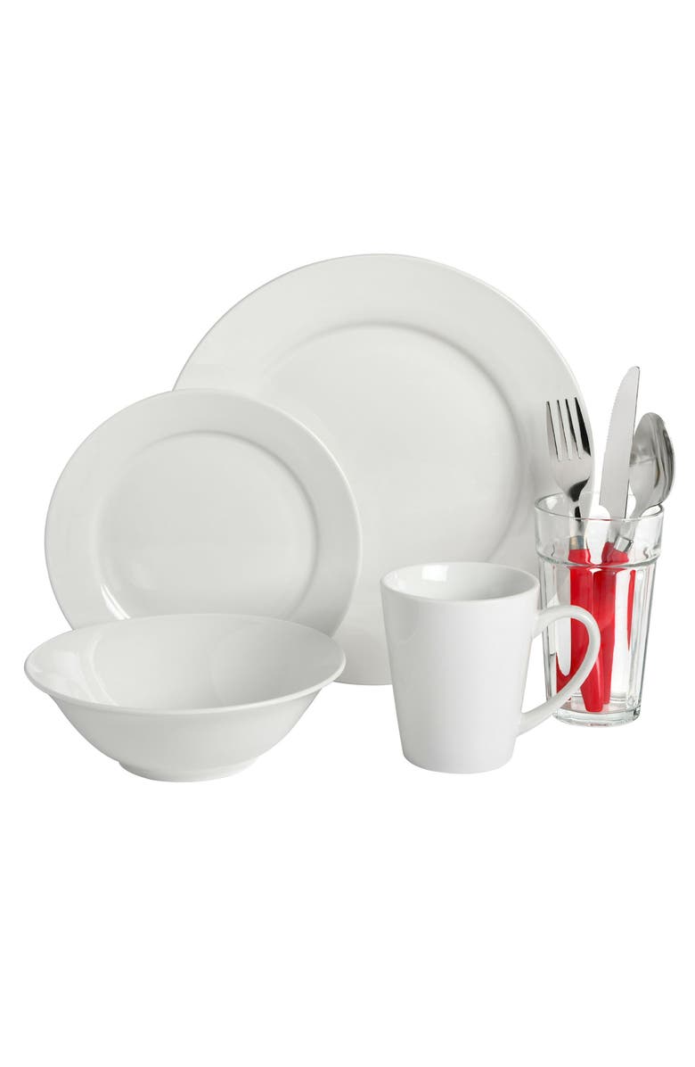 Gibson Regal White II 32 Piece Fine Ceramic Dinnerware Combo Set, Alternate, color, White