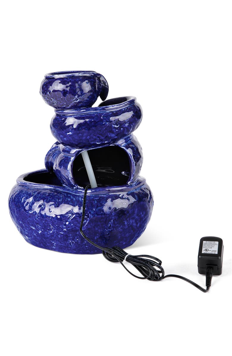 Glitzhome 4-Tiered Ceramic Cobalt Blue Table Fountain with Pump, Alternate, color, Blue