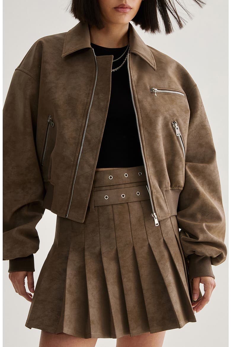 Oversized Faux Leather Bomber Jacket, Main, color, BROWN